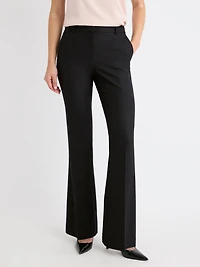 Pantalon à Jambe Évasée et Taille Mi-Haute en Mélange de Laine