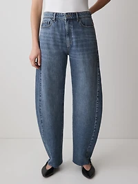 Jeans à Taille Mi-Haute et Jambe Ballon