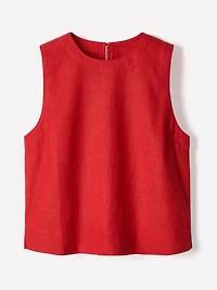 Blouse Sans Manches à Col Rond en Mélange de Lin