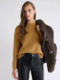 Long-Sleeve Crew-Neck Sweater with Cable Stitches