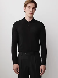 Merino-Wool Long-Sleeve Polo Sweater