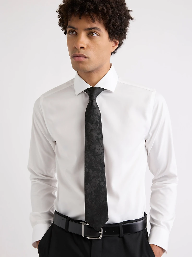 Silk Floral Tie in Regular Black Tone