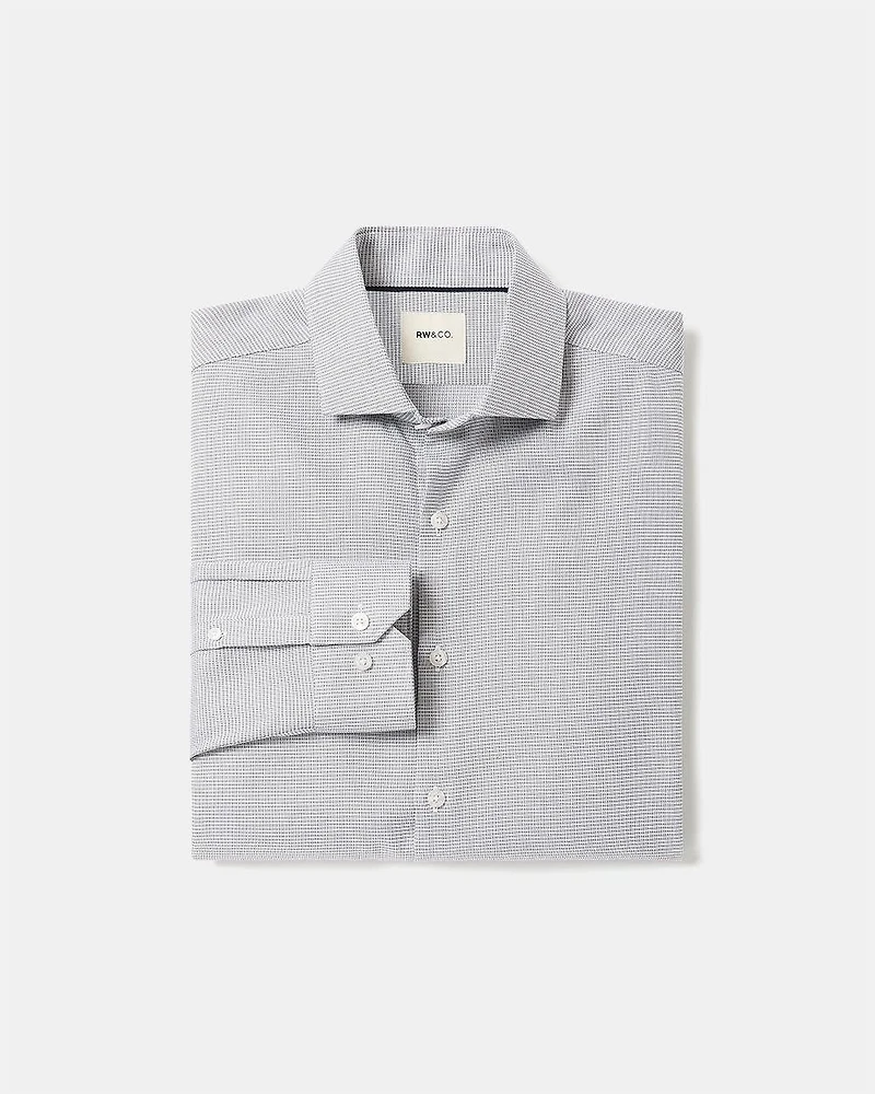 Chemise Habillée à Coupe Étroite en Dobby Micro Motif de Carrés