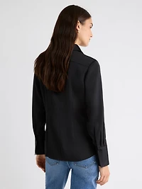Satin Long-Sleeve Buttoned-Down Blouse