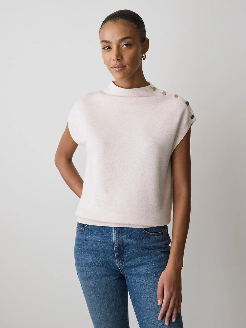 Pull Sans Manches à Col Montant avec Boutons l'Épaule