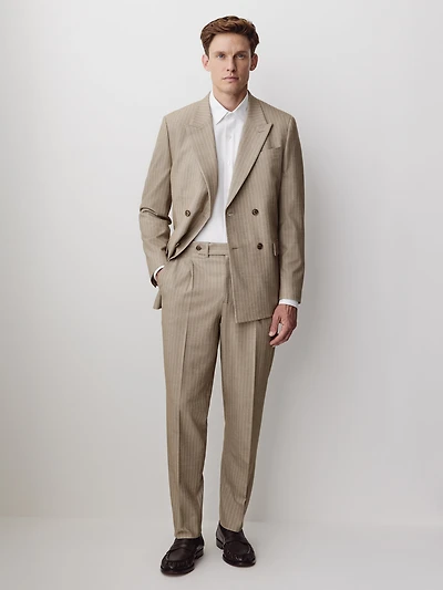 Pleated Tapered-Leg Striped Suit Pant