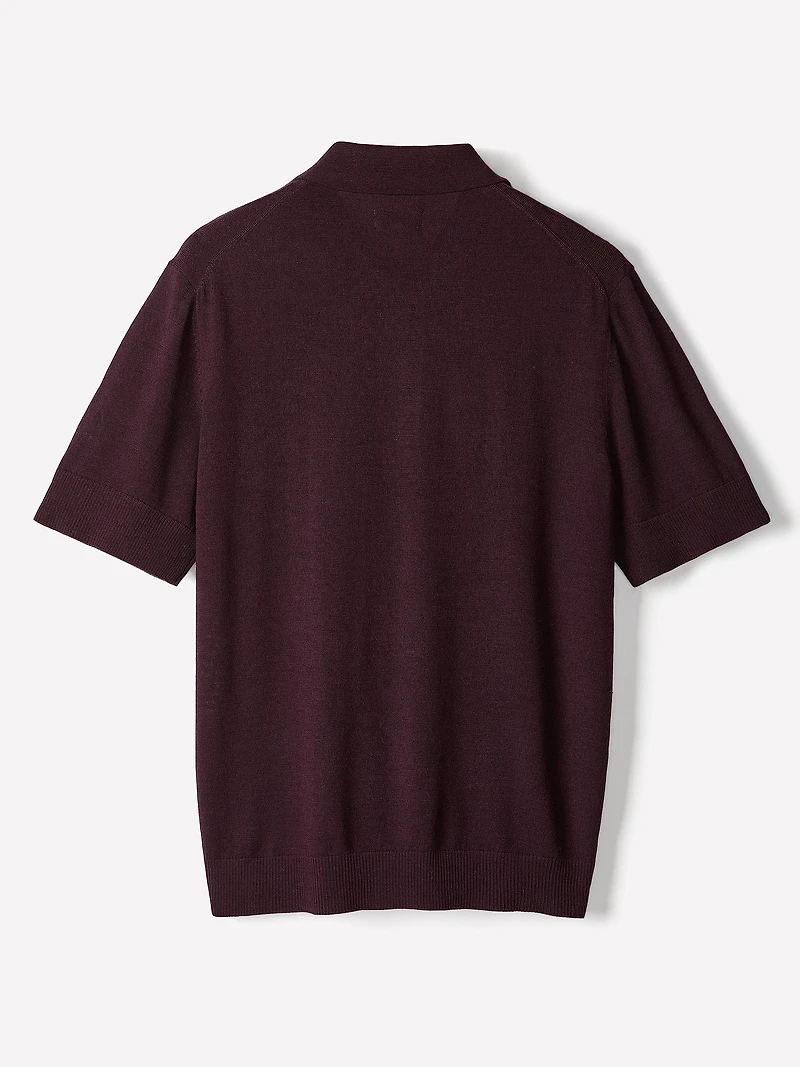 Merino-Wool Short-Sleeve Polo Sweater