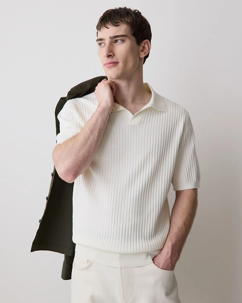 Cotton Short-Sleeve Polo with Johnny Collar