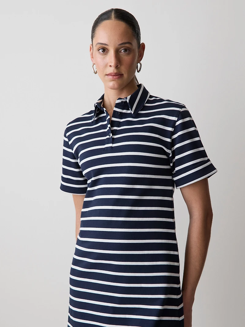Striped Short-Sleeve Polo Dress