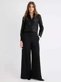 Blouse Boutonnée à Manches Longues avec Strass