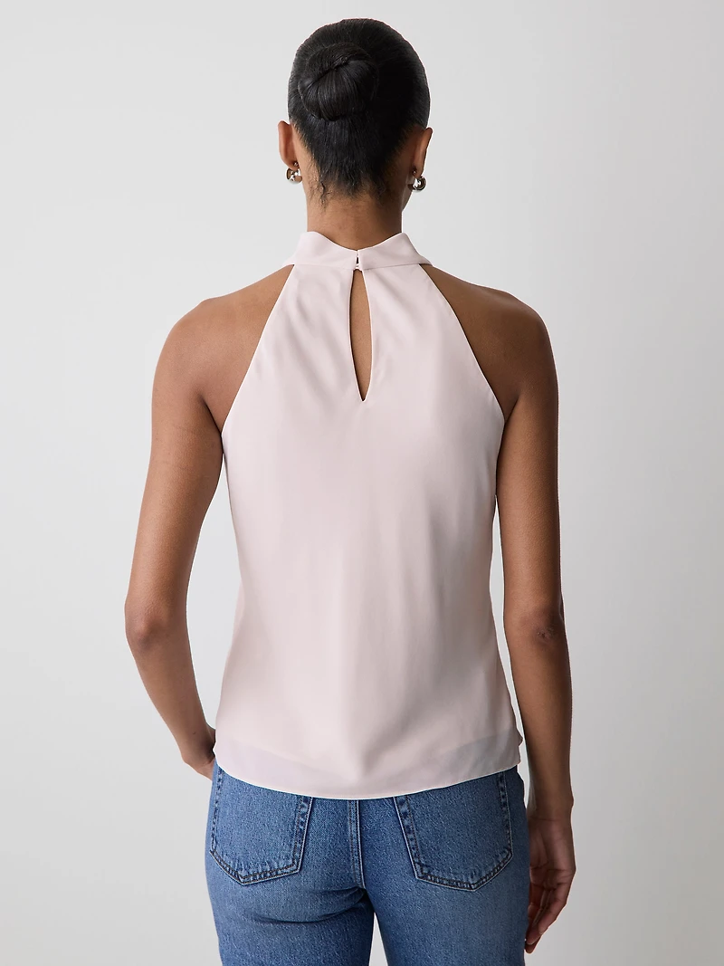 Silky-Crepe Halter-Neck Blouse