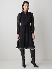 Long-Sleeve Mock-Neck Buttoned-Down Midi Dress