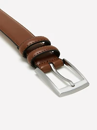 Double Loop Leather Belt with Square Buckle