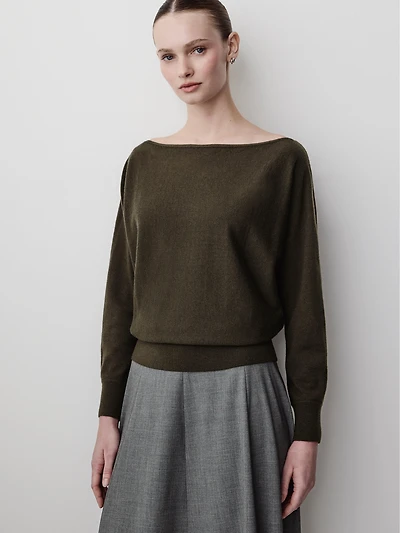 Long-Sleeve Off-the-Shoulder Merino-Wool Sweater
