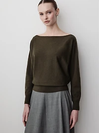 Long-Sleeve Off-the-Shoulder Merino-Wool Sweater