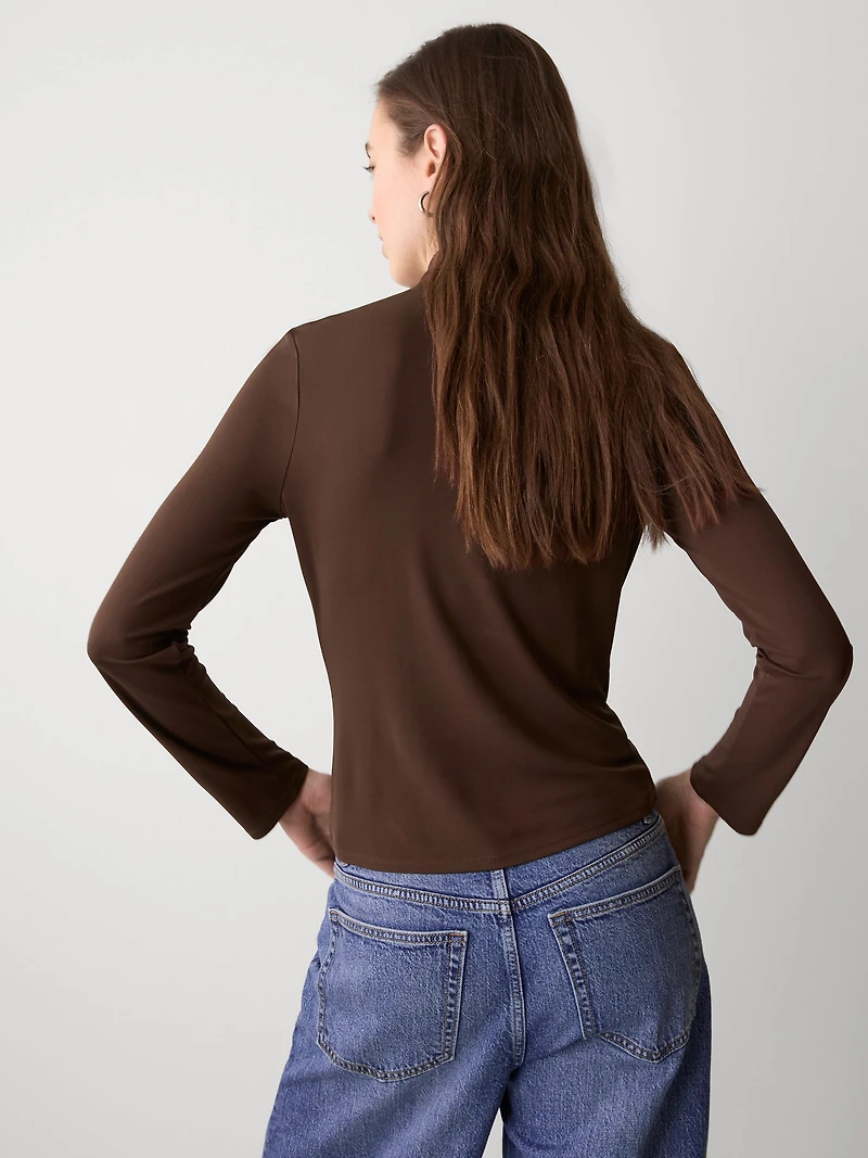 Haut à Manches Longues Col Montant Drapé Détail Croisé