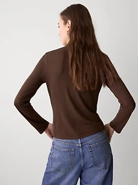 Haut à Manches Longues Col Montant Drapé Détail Croisé