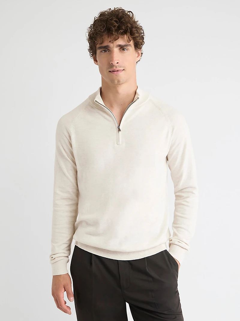 Pull à Col Montant Demi-Zip et Manches Longues