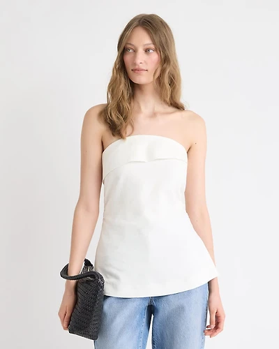 Linen-Blend Straight-Neck Tube Top
