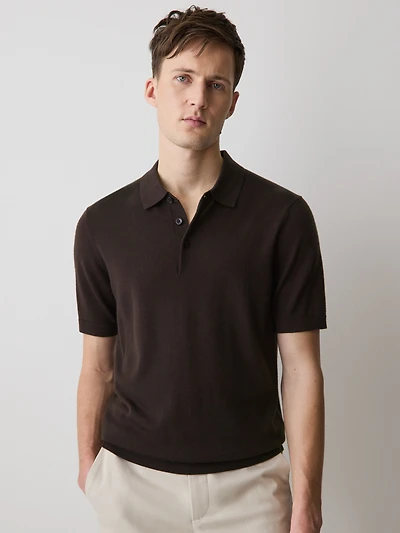 Merino-Wool Short-Sleeve Polo Sweater