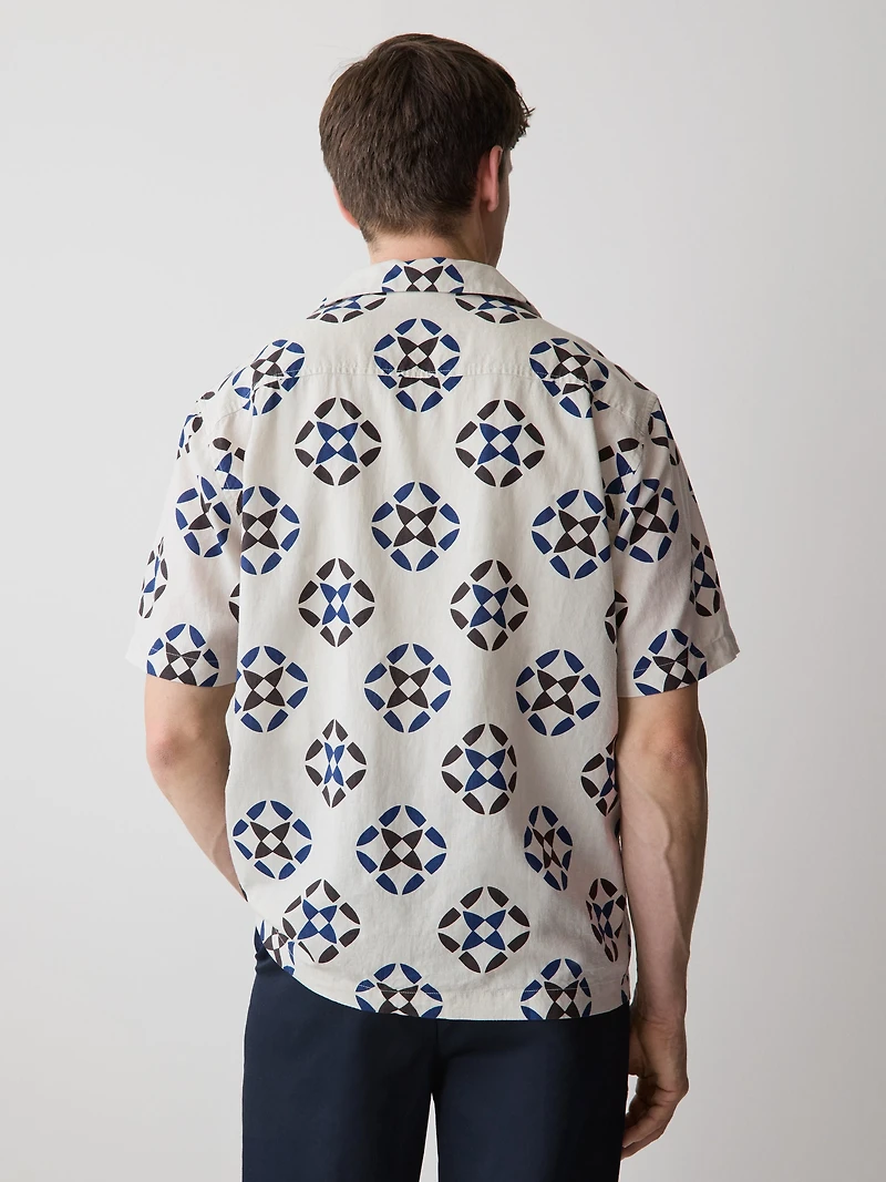 Chemise en Mélange de Lin à Manches Courtes avec Imprimé