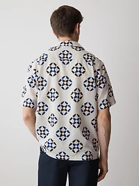 Chemise en Mélange de Lin à Manches Courtes avec Imprimé