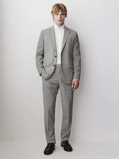Slim-Fit Checkered Grey Suit Pant