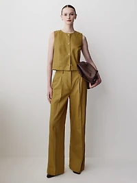Wide-Leg High-Rise Linen-Blend Pant