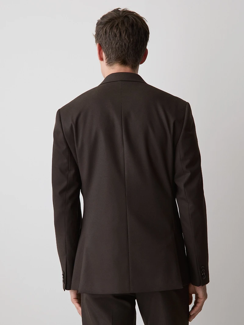Veston en Sergé Brossé Brun Foncé à Coupe Étroite