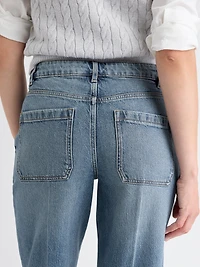 Jeans Long à Taille Mi-Haute et Jambe Large