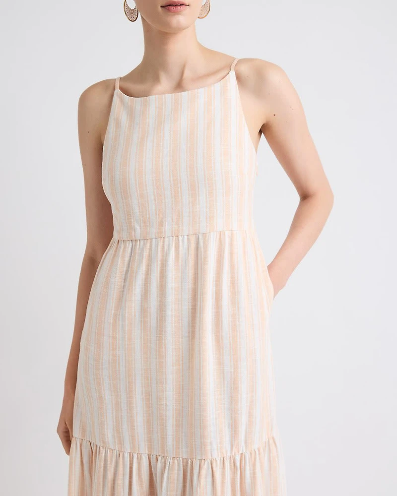 Sleeveless Square-Neck Linen-Blend Straight Maxi Dress