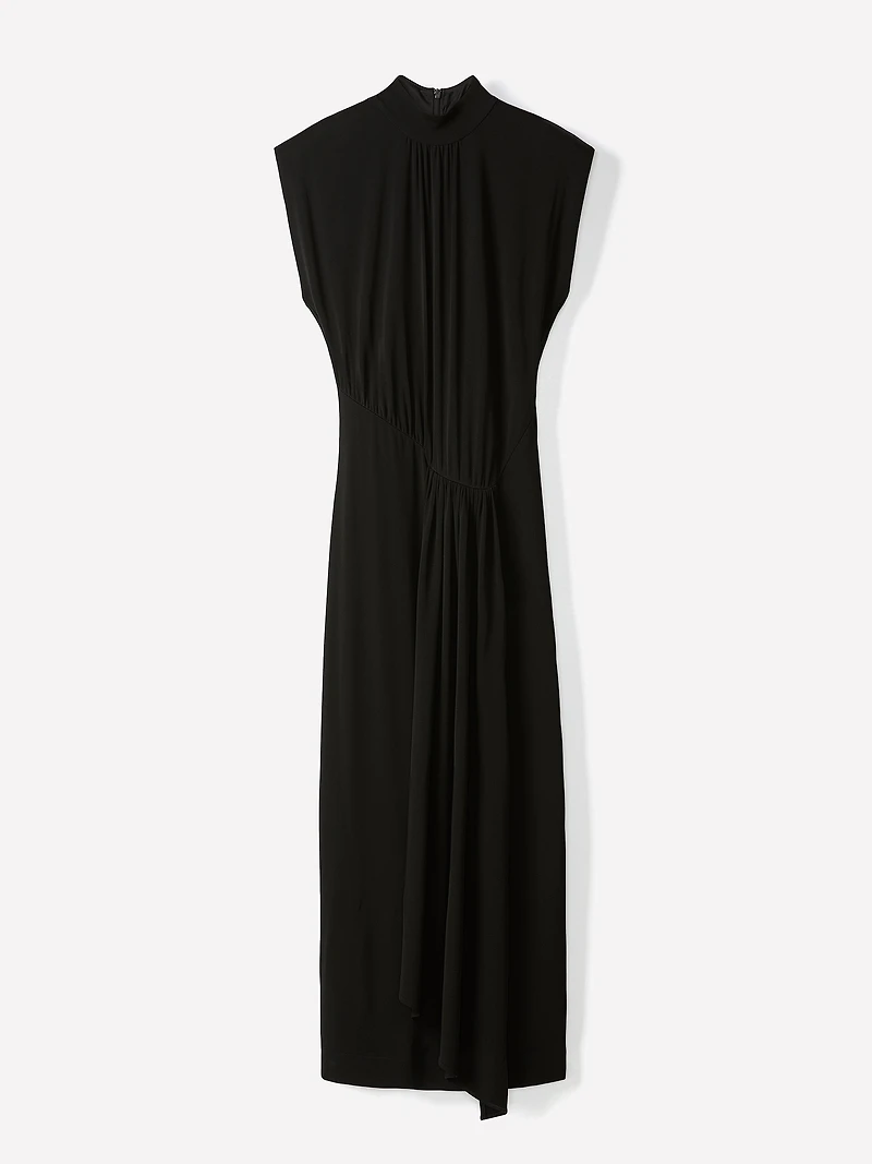 Draped Midi Cocktail Dress with Cascade