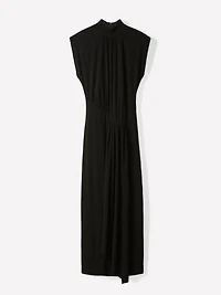 Draped Midi Cocktail Dress with Cascade