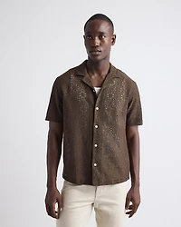 Short-Sleeve Lace Shirt with Camp Collar