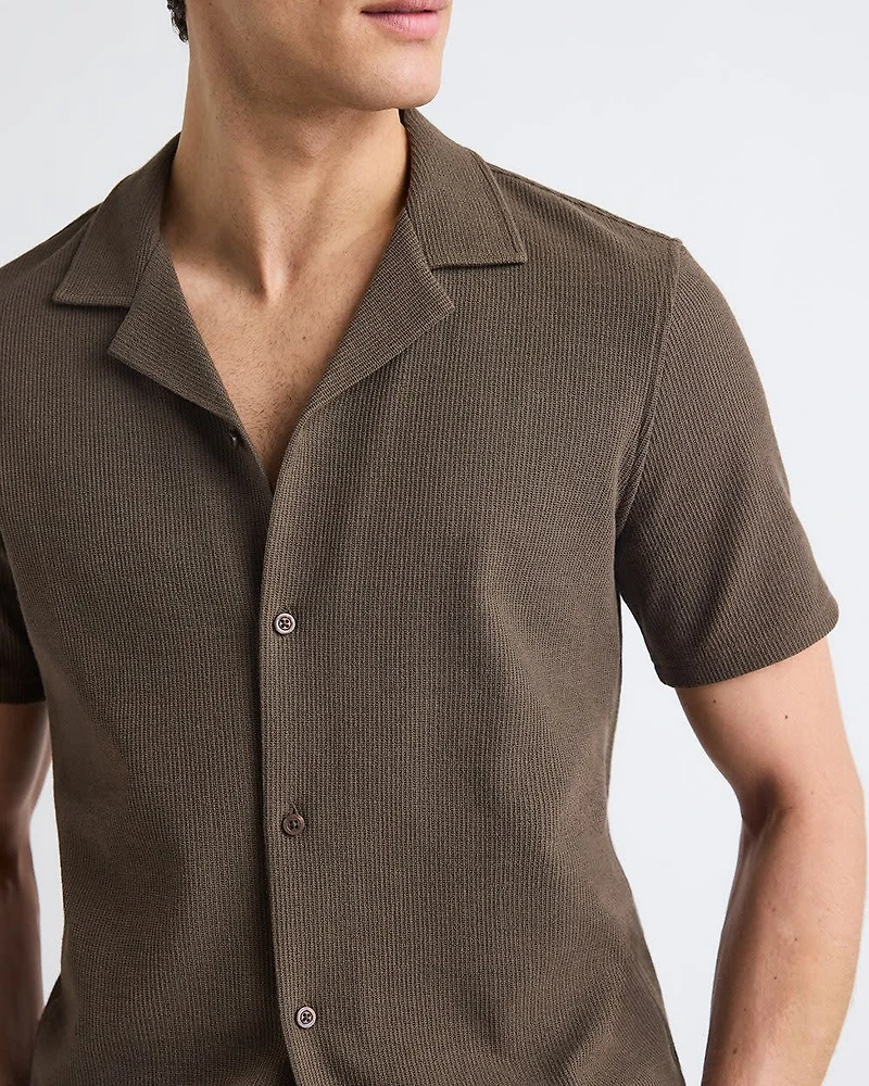 Slim-Fit Short-Sleeve Knit Shirt with Camp Collar