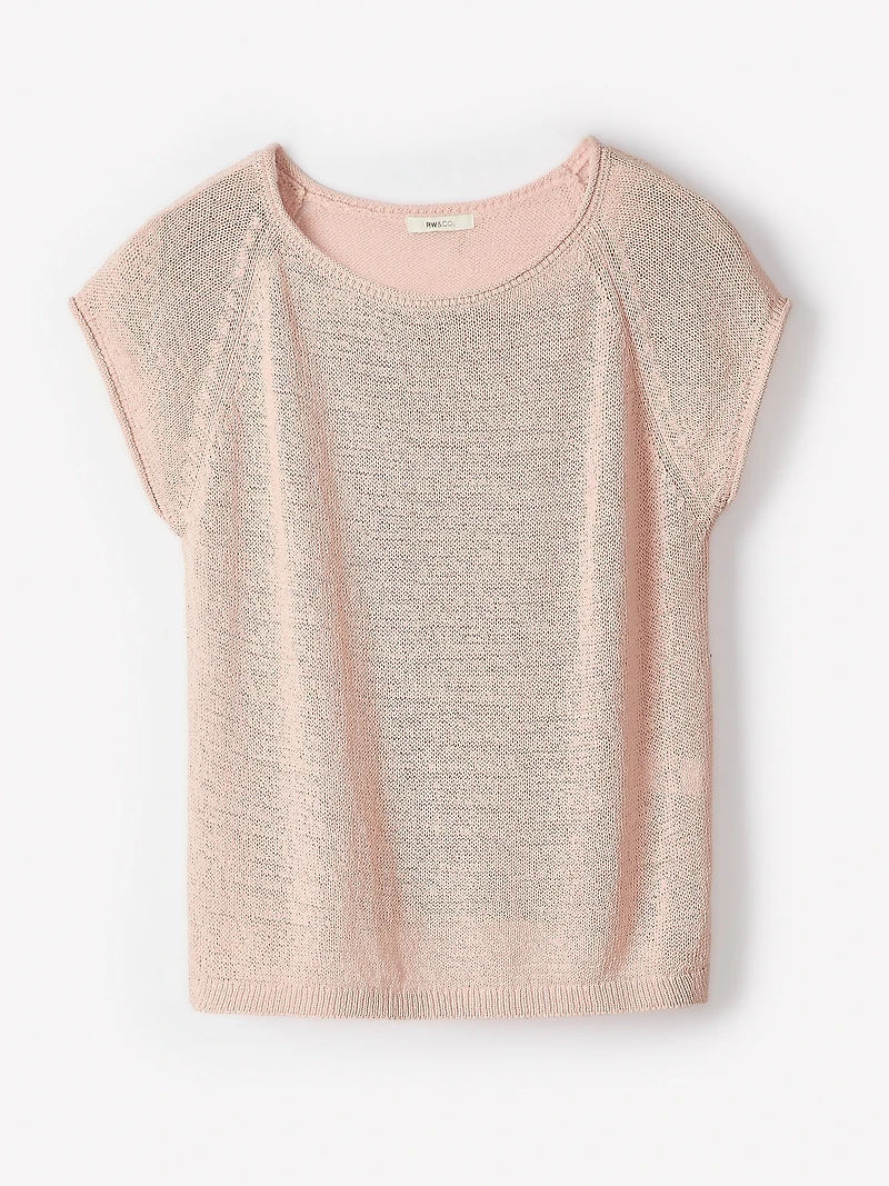 Cap-Sleeve Tape-Yarn Sweater