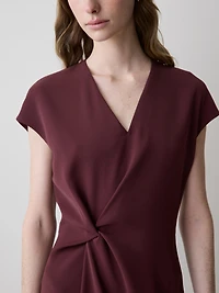 Robe Midi en Sergé à Manches Très Courtes et Col V