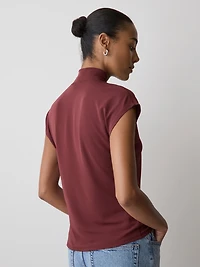 Extended-Sleeve Top with Crossover Draped Mock Neckline