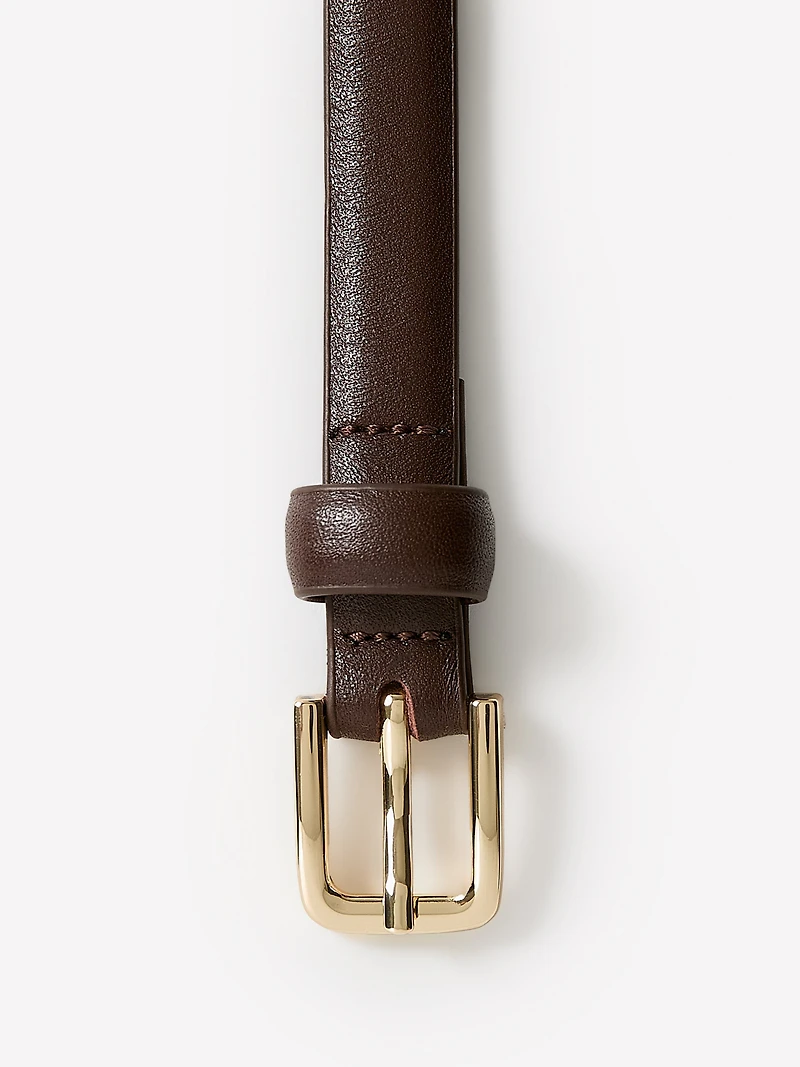 Ceinture Étroite en Cuir avec Boucle Carrée