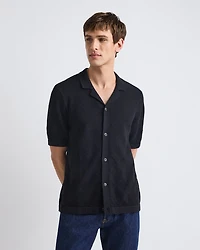 Short-Sleeve Buttoned-Down Argyle Sweater with Camp Collar