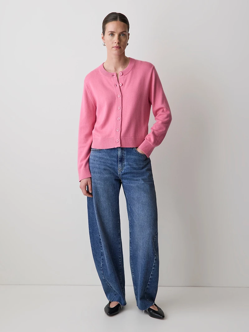 Cardigan en Laine à Manches Longues et Col Rond