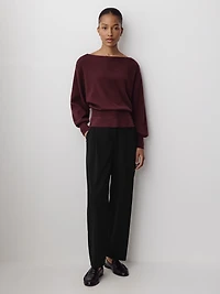 Long-Sleeve Boat-Neck Sweater with Cinched Waist