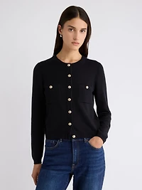 Long-Sleeve Short Cardigan with Chest Pockets