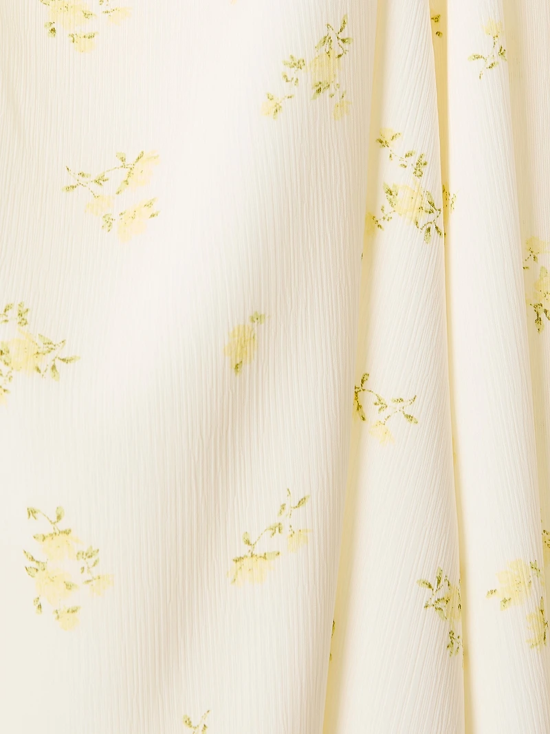 Short-Sleeve Chiffon Midi Dress with Lace Trim