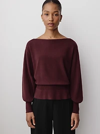 Long-Sleeve Boat-Neck Sweater with Cinched Waist