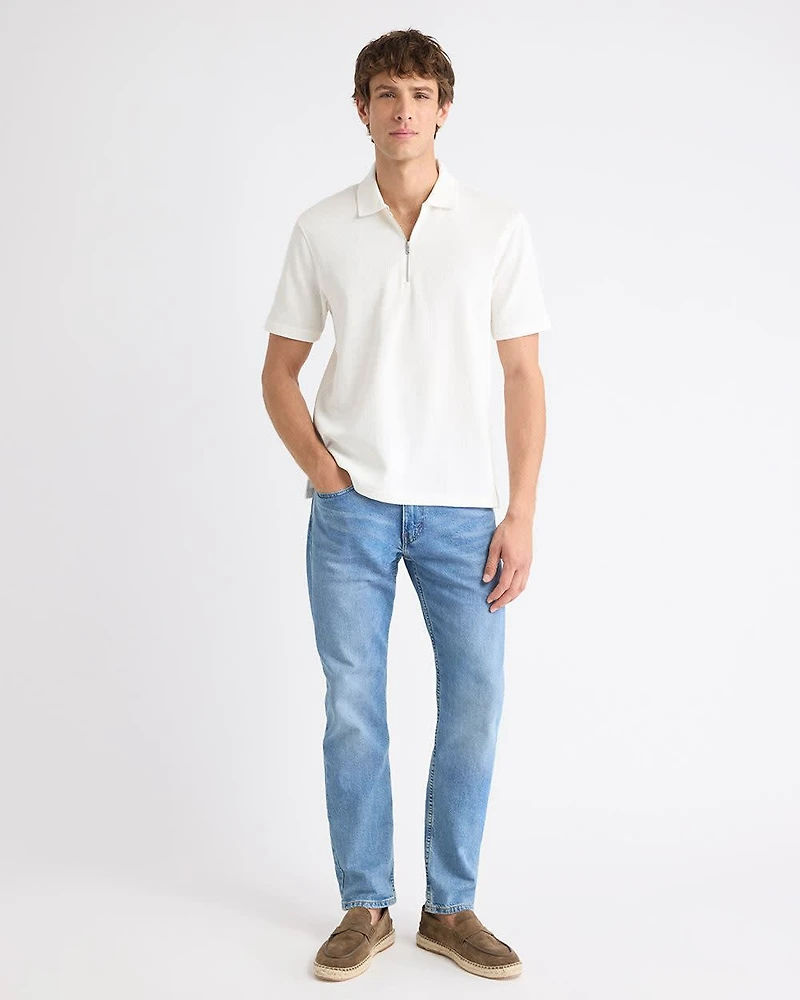 Short-Sleeve Ribbed Half-Zip Polo