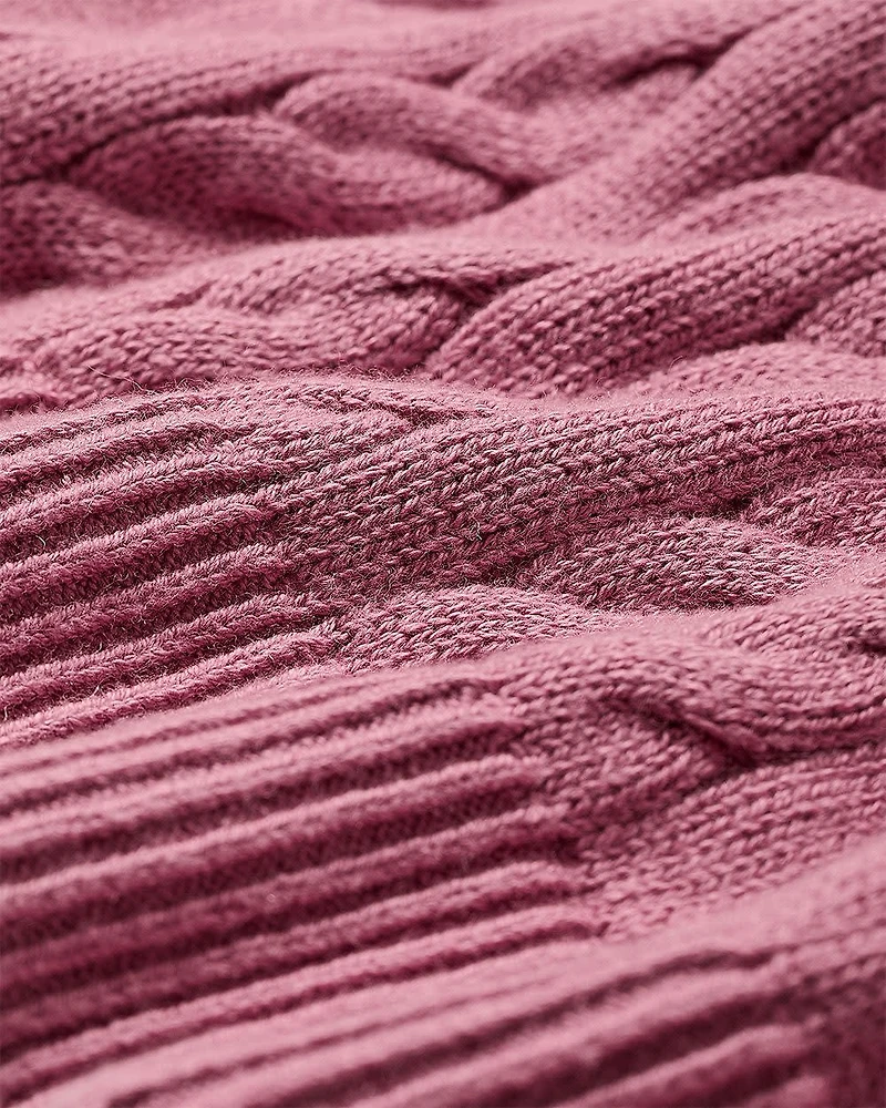 Long-Sleeve V-Neck Cable-Stitch Merino-Blend Sweater