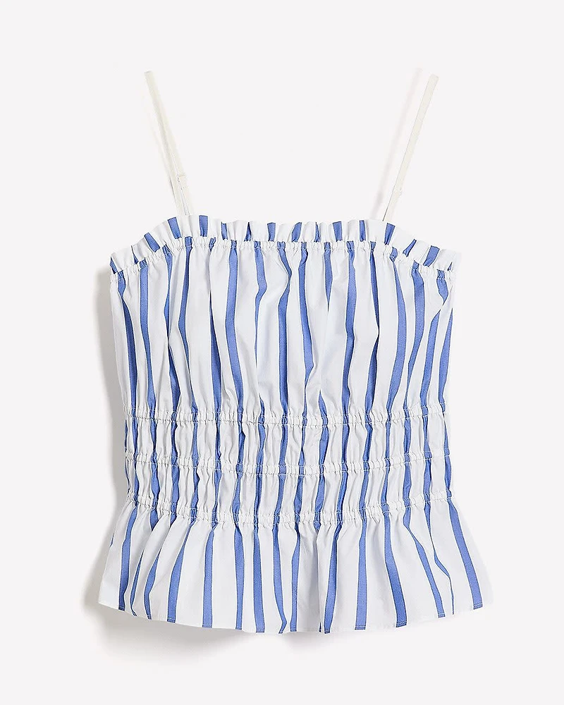 Striped Sleeveless Square-Neck Smocked Poplin Blouse