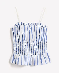 Striped Sleeveless Square-Neck Smocked Poplin Blouse