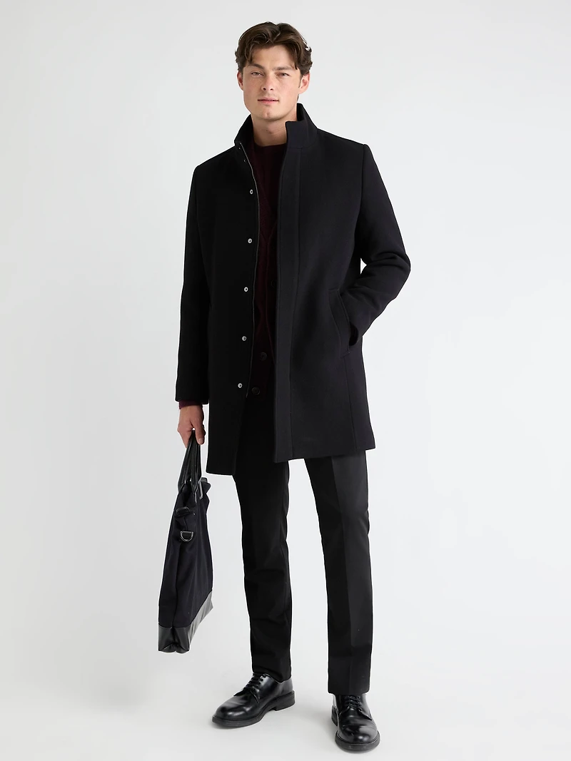 Classic Solid Mock-Neck Wool Coat with Dickey
